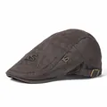 Béret classique en coton marron foncé avec broderie latérale et boucle en métal - Taille Unique/Réglable / Gris