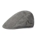 Detail of dark grey corduroy fabric texture and stitching on a vintage ivy flat cap - Adjustable / Gray