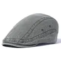 Béret gris fumé en toile délavée pour homme avec œillets d'aération brodés - Réglable / Vert Militaire