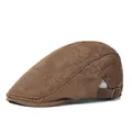 Brown corduroy flat cap for men and women featuring adjustable vintage metal buckle - Adjustable / Coffee
