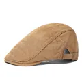 Brown corduroy beret hat for men and women with adjustable metal buckle on white background - Adjustable / Khaki