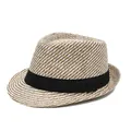 Classic straw panama hat for men and women with black grosgrain ribbon for summer sun protection - One Size(58cm) / Beige
