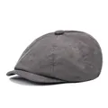 Classic dark grey corduroy newsboy cap for men featuring a vintage eight-panel design - One Size / Gray