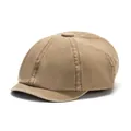 Vintage khaki washed cotton newsboy cap with classic six-panel stitching and short brim - One Size / Khaki