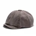 Retro washed cotton newsboy cap in taupe featuring a classic eight-panel octopus design - One Size / Coffee