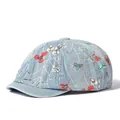 Berretto docker in denim lavato azzurro con stampa floreale vintage e cuciture - M / Azzurro