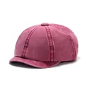 Vintage red washed cotton newsboy cap featuring a six-panel retro octagonal design - One Size / Burgundy