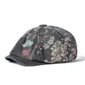 Berretto newsboy in denim grigio scuro lavato con stampa floreale vintage e visiera - M / Nero