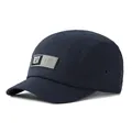 Dark blue 5-panel short brim baseball cap with mesh eyelets and woven label on white background - Adjustable / Navy Blue
