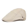 Gorra plana beige estilo británico en algodón jacquard con hebilla de metal trasera - Ajustable / Beige