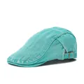 Vintage mint green washed denim ivy cap with adjustable metal buckle on white background - Adjustable / Blue