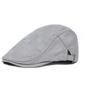 Gorra plana gris de cuadros estilo británico con hebilla de metal ajustable retro - Ajustable / Gris