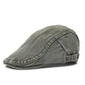 Vintage washed denim beret cap in dark grey-green with adjustable metal side buckle - Adjustable / Army Green