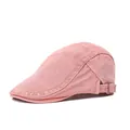Pink washed denim newsboy cap with adjustable metal buckle in a vintage casual style - Adjustable / Pink