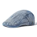Vintage hellblaue gewaschene Denim Schiebermütze mit verstellbarer Metallschnalle - Verstellbar / Mittelblau