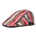 Striped retro flat cap with red and khaki paisley jacquard pattern and adjustable buckle - Red