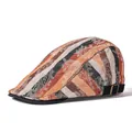 Vintage striped beret cap with colorful jacquard patterns and black adjustable strap - Orange