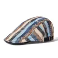 British vintage striped flat cap with floral jacquard texture and metal buckle - Blue