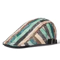 Retro striped beret hat with paisley patterns and adjustable metal buckle - Green