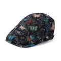 Retro ivy cap with colorful butterfly jacquard pattern for women in a side-view display - Adjustable / Black