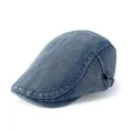 Retro-Schirmmütze aus dunkelblauem Denim mit Kontrastnähten und Vintage-Distressed-Look - Graublau
