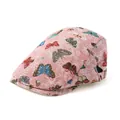Pink retro flat cap with colorful butterfly patterns and adjustable metal buckle - Adjustable / Pink