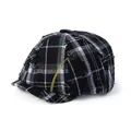 Distressed black and white plaid newsboy cap with colorful graffiti stitching detail - One Size / Black