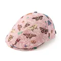 Béret en jacquard rose avec motif papillon coloré et texture florale de style vintage - Réglable / Rose