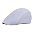 Detail of white linen flat cap showing breathable textured fabric and stitched seams - 58cm / White