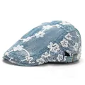 Casquette gavroche en denim pour femme avec broderie florale en dentelle et résille - Réglable / Bleu Moyen