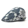 Casquette en jean bleu pour femme avec dentelle blanche et broderies florales - Réglable / Bleu foncé