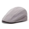 Classic light grey linen flat cap with dark brown brim in a retro British style - Adjustable / Light Gray