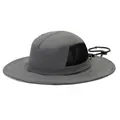 Détail de la maille respirante gris foncé sur un chapeau de randonnée à large bord - Gris clair