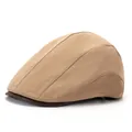 Detail view of khaki and brown British retro flat cap with premium cotton linen texture - Adjustable / Khaki