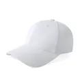 Detailed side view of white breathable mesh baseball cap with premium stitching and sun visor - Adjustable / White