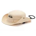 Beige outdoor hiking hat with Outdoors embroidery and adjustable windproof strap - One Size / Beige