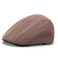 Classic British style brown linen flat cap for men with retro solid color design - Adjustable / Coffee