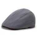 Classic British retro newsboy cap in grey textured fabric with brown brim for men and women - Adjustable / Dark Gray