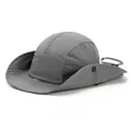 Wide brim outdoor sun hat in dark grey with breathable mesh vents and chin strap - One Size / Light Gray