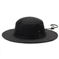 Close-up of black breathable sun hat featuring side metal vents and adjustable chin strap - One Size / Black
