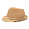 Klassischer Herren Strohhut im Fedora Stil mit Naturgeflecht und Zierband - 58cm / Khaki