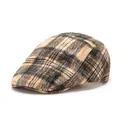 Classic retro plaid ivy cap in brown and black wool-like fabric with a sleek shape - Adjustable / Khaki