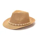 Khaki Strohhut für Herren mit breiter Krempe und geflochtenem Band für sommerlichen Sonnenschutz - Einheitsgröße / Khaki