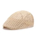 Béret en maille respirante beige pour hommes et femmes avec design tissé d'été aéré - Taille unique / Kaki