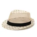 Αναπνεύσιμο καλοκαιρινό ψάθινο καπέλο Fedora με μαύρη κορδέλα και καρό γείσο για την παραλία - Ένα μέγεθος / Ζαχαρί