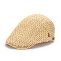 Béret en paille respirant pour homme avec sangle réglable et texture tressée vintage - Beige Contrasté