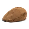 Klassieke bruine faux suède baret pet met vintage stiksels en een stevige klep - Eén maat / Khaki