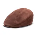 Klassieke donkerbruine suède platte pet met gedetailleerde stiksels en een matte afwerking - Eén maat / koffiekleur