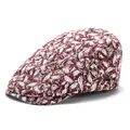 Vintage red and white floral jacquard flat cap with an adjustable silver metal buckle - Adjustable / Red