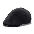 Berretto newsboy classico in pelle scamosciata nera in stile vintage britannico opaco - Regolabile / Nero